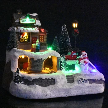 1Pcs Iš Fluorescentinė Mažas House Muzikos LED Šviesos Važiuoti Apšvietimo Kalėdų Dervos Kalėdų Kaime, Name, Miesto Puošimas Naujas