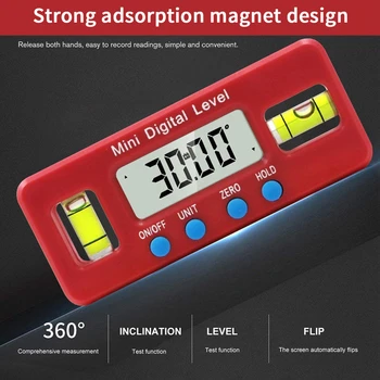 1pcs Mini Skaitmeninis Matlankis Inclinometer Magnetinio Kampo Ieškiklis Lygio Indikatorius ABS Raudona LCD Ekranas Skaitmeninis Lygio Langelis, Matavimo Įrankis