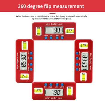 1pcs Mini Skaitmeninis Matlankis Inclinometer Magnetinio Kampo Ieškiklis Lygio Indikatorius ABS Raudona LCD Ekranas Skaitmeninis Lygio Langelis, Matavimo Įrankis