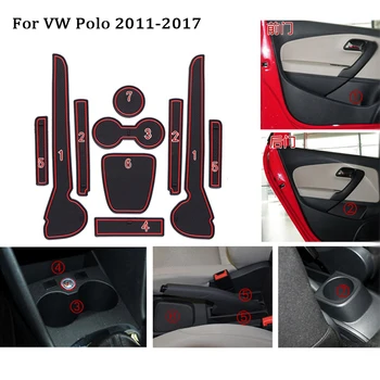 1Set Už 2011-2016 VW Polo 6R GTI Volkswagen Polo Plius 2018 2019 Priedai Gumos Automobilių Anti-Slip Mat Vidaus Duris Mygtukai/Cup Kilimėlis