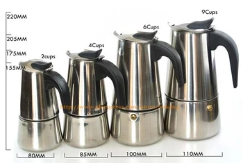2/4/6/9/12 puodeliai Aukštos kokybės Moka kavos virimo aparatas/moka puodą,Espresso kavinukas nerūdijančio plieno moka kavos aparatas, YH101