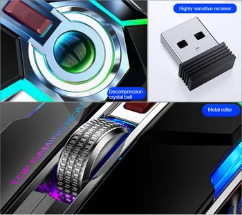 2.4 G 1600DPI Belaidis USB Pelė Žaidimų Pelė RGB Spalvų LED Apšvietimu Įkrovimo PC Nešiojamas A5 RGB Streamer Pelės