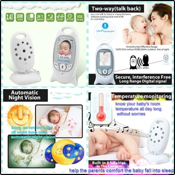 2.4 G bevielio Vaizdo 2.0 colių Spalvotas Baby kūdikio stebėjimo Kamera 2 Būdas Kalbėti IRTemperature monitorius su 8 Lopšinė NightVision