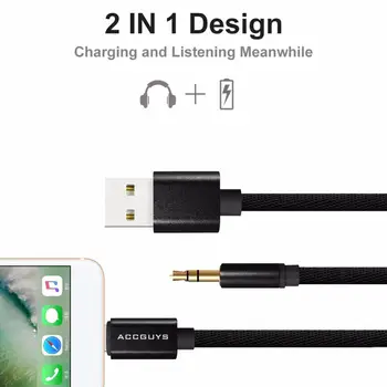 2 in 1 Nemokamai, Audio Adapteris, skirtas 8/7 plius USB Įkroviklis&3,5 mm Jack Adapteris, Papildomas Garso Kabelis Garsiakalbis 