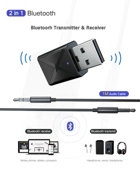 2 in 1 USB Bluetooth 5.0 Adapteris siųstuvas/imtuvas PC/planšetinį Kompiuterį/TV/Ausinės/Garsiakalbio/Mobilusis telefonas