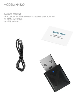 2 in 1 USB Bluetooth 5.0 Adapteris siųstuvas/imtuvas PC/planšetinį Kompiuterį/TV/Ausinės/Garsiakalbio/Mobilusis telefonas