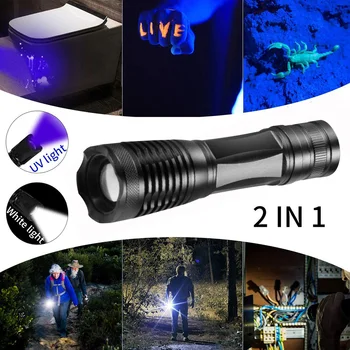 2 in 1 UV LED Žibintuvėlis Linternas Fakelas 395nm Ultravioletinių Šlapimo Detektoriaus Šviesos kempingas Kilimų Augintinio Šlapimo Sugauti 