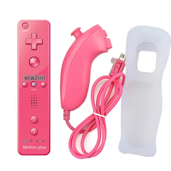 2 in 1 Wireless GamePad Nuotolinio valdymo pultelis built in Motion Plus su Nunchuck Nintendo Wii Valdiklis, Kreiptuką+Silikono Atveju