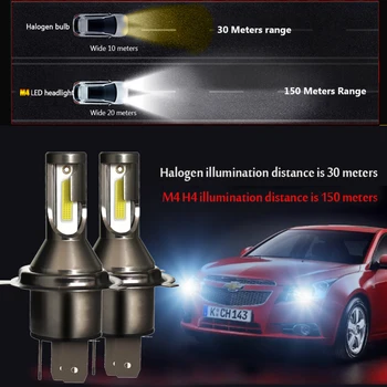 2 VNT automobilių žibintai mini LED H4, Automobilių Lemputės priekinių žibintų komplektas automobilio 12V LED lempos 55W 10000LM/Lemputė