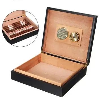 20 Count Black Kedro Medžio Liniuotas Cigarų Laikymo Atveju Dėžutė su Humidoras Drėkintuvas Drėgmėmačiu Cigarų Drėkina Prietaisas
