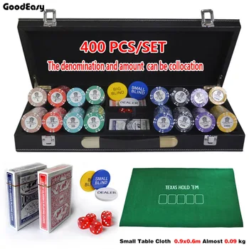 200/300/400PCS/SET 15.5 g AOM Pokerio Žetonų Rinkiniai Molio Kazino Žetonų Texas Hold ' em Žetonų Rinkinį Su odiniu dėklu&staltiesė&Mygtuką Set