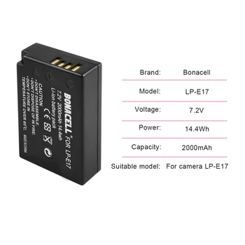 2000mAh LPE17 LP E17 LP-E17 Baterija + LCD l USB Kroviklis skirtas Canon EOS 200D M3 M6 750D 760D T6i T6s 800D 8000D Kiss X8i Kameros