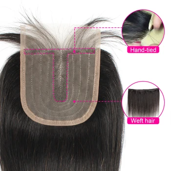 200g/set plaukų ryšulius su uždarymo tiesiai Brazilijos žmonių plaukų pratęsimo vidurinė dalis 4x4 uždarymas su T tipo nėriniai