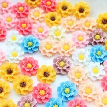 200pcs mix spalva 22mm vidutinis 2 tonų Daisy Dervos gėlių Plokščios Nugarėlės, Saulėgrąžų Cabochons Dahlia D25
