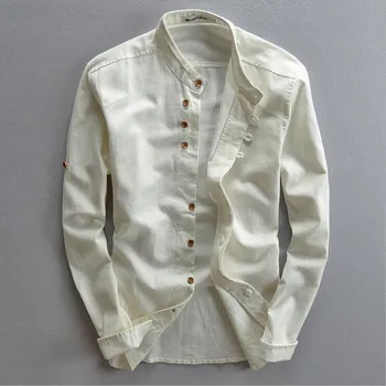 2016 metų pavasarį mandarinų apykaklės visą rankovėmis medvilnės skalbiniai, marškiniai vyrams balta sidabrinė Chaki Kinijos atsitiktinis marškinėliai vasaros marškinėliai vyrams