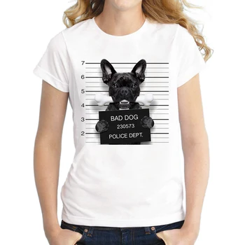2018 Karšto Pardavimo Šuo Policijos Departamento Projektavimo Moterų Marškinėliai prancūzų Buldogas T-shirt Naujovė Trumpas Rankovėmis Tee Pug Spausdinti Blogas Šuo Marškinėliai