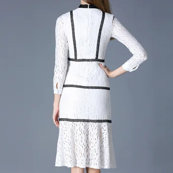 2018 m. rudenį naujų mados moterų suknelės ilgomis rankovėmis stovėti apykaklės lankas slim Suknelė maišelį klubo Preppy stiliaus baltos spalvos nėrinių suknelė