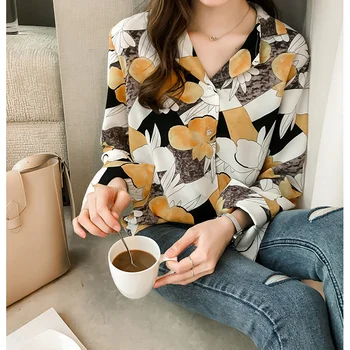 2018 m. Vasaros dėvėti, nauji korėjos stiliaus prabangus atspausdinta marškinėliai Moterims palaidinė ilgomis rankovėmis marškinėliai moterims viršuje plius dydis 4XL slim fit 1176 40