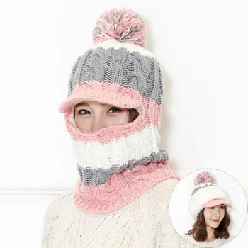 2018 Naujas Žiemos moterys Skullies Vilnos Megzta Kepurė Balaclava Ninja Kaukė Šilumos Pliušinis Kišenėje Skrybėlę Sniego Kepurė mergaitėms Šiltą kepurę