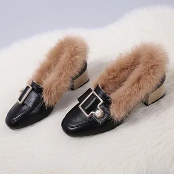 2018 naujas žiemos moterų metalo dekoratyvinis batai batai vieno batai seklių burną moterų mados patogus šiltas pliušinis batų