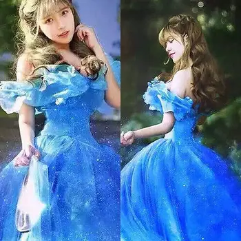 2018 Naują Filmą Scarlett Smėlio Princesė Dress Off Peties mėlynas Pelenės Kostiumas Suaugusių mergaičių Karšto Pardavimo