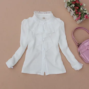 2018 naują pavasario rudens vaikų drabužių prekės ženklo medvilnės Golfo ilgomis rankovėmis marškinėliai balti nėriniai apdailos mergaičių palaidinukės AA1589