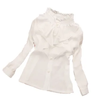 2018 naują pavasario rudens vaikų drabužių prekės ženklo medvilnės Golfo ilgomis rankovėmis marškinėliai balti nėriniai apdailos mergaičių palaidinukės AA1589