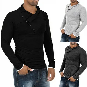 2019 Aukštos kokybės Prekės ženklo Vyrai marškinėliai Slim ilgarankoviai Įrengtas Pavasarį, Rudenį Tshirts Viršūnes Laisvalaikio Kultūrizmo mados medvilnės drabužius