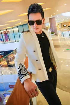 2019 Balta madingi maži kostiumas naujas stilius epaulettes siuvinėjimo vyrų slim asmenybės han kostiumas striukė