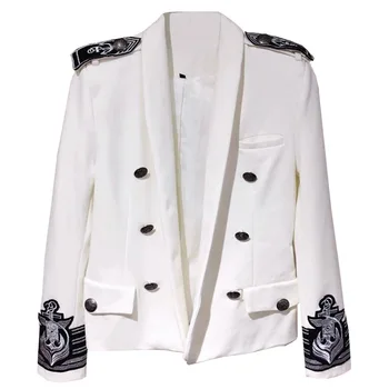 2019 Balta madingi maži kostiumas naujas stilius epaulettes siuvinėjimo vyrų slim asmenybės han kostiumas striukė