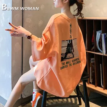 2019 Balta Žalia Ir Oranžinė Spalva Moterys T Marškinėliai Atsitiktinis Apvalios Kaklo Moterų Tee Marškinėliai