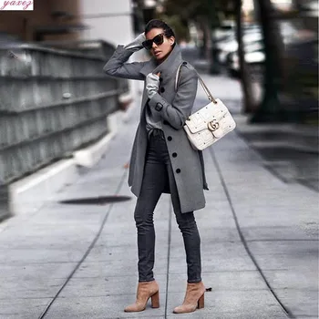 2019 Elegantiškas Vilnos Mišiniai Moterų Plius Dydžio Kietosios Vieną Krūtinėmis Ruduo Ilgas Paltas Office Ponios Priežastinis Streetwear Palto, Striukės