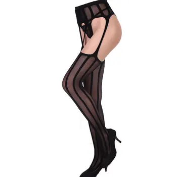 2019 Juodos Linijos Atvira Tarpkojo Crotchless Stora Elastinės Kojinės Femme Tinklelio Kojinės, Pėdkelnės Sexy Lady Mergaičių Pėdkelnės