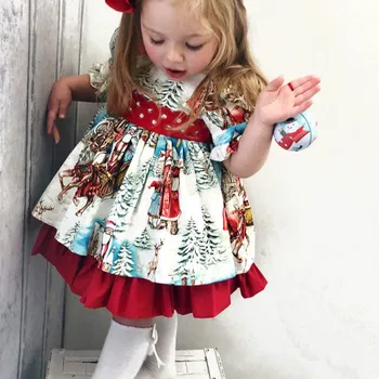 2019 Kalėdų princesė suknelė mielas pyplys baby girl dress animacinių filmų spausdinti laivapriekio kaklaraištis diržas susiėmę tutu sweet baby gimtadienio suknelė