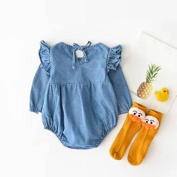 2019 m., Minkštas Džinsinis audinys Kūdikių Bodysuit Modis dvynių kūdikių drabužiai Baby Girl Drabužius 2 stilius 3-24 mois