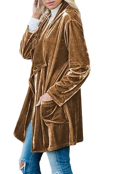 2019 m. rudens ir žiemos moterų megztinis švarkas pardavimo aukso aksomo ilgas švarkelis, moterų žiemos paltai moterims