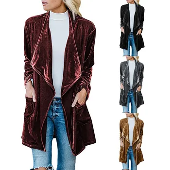 2019 m. rudens ir žiemos moterų megztinis švarkas pardavimo aukso aksomo ilgas švarkelis, moterų žiemos paltai moterims