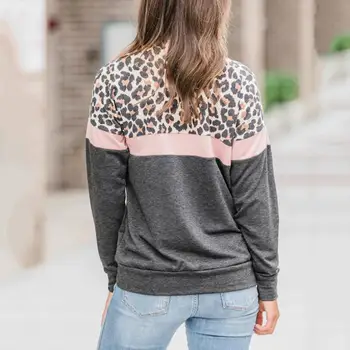 2019 m. rudenį, žiemą atsitiktinis leopard susiuvimo apvalios kaklo, ilgomis rankovėmis T-shirt moterų prarasti laukinių megztinis marškinėliai topai moterų sweate