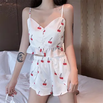 2019 m. Vasarą Naujų Moterų Pižama Rinkiniai su Sexy Šortai Pyjama Satino Gėlių Spausdinti naktiniai drabužiai Šilko moteriškas chalatas Sleepwear Pyjama
