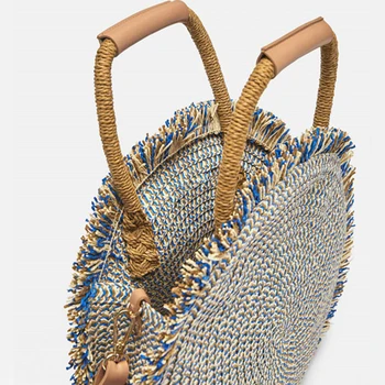 2019 Mados Naujų kutas Rankinėje Aukštos kokybės Šiaudų maišą Moterų paplūdimio austa maišelį Turas Nešti kutais paplūdimio wovenShoulder Kelionės krepšys