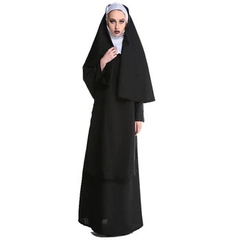 2019 Mergelės Marijos Seserų Kostiumai Moterims Sexy Ilga Juoda Vienuolės Kostiumas arabų Religiją, Vienuolis, Dvasios Vienodas Helovyno Cosplay XL