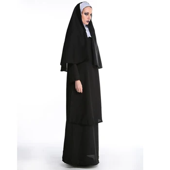2019 Mergelės Marijos Seserų Kostiumai Moterims Sexy Ilga Juoda Vienuolės Kostiumas arabų Religiją, Vienuolis, Dvasios Vienodas Helovyno Cosplay XL