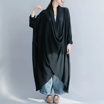 2019 metų moteris naują pavasario ir vasaros plius dydis Juodas su Dzeno literatūros kryžiaus kabančios laisvi megztiniai suknelė