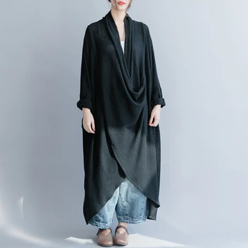 2019 metų moteris naują pavasario ir vasaros plius dydis Juodas su Dzeno literatūros kryžiaus kabančios laisvi megztiniai suknelė