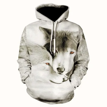 2019 nauja mada gyvūnų 3D atspausdintas hoodie, vyrų ir moterų asmeninį dizaino marškinėlius sniego dvigubai Vilkas harajuku hoodie