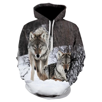 2019 nauja mada gyvūnų 3D atspausdintas hoodie, vyrų ir moterų asmeninį dizaino marškinėlius sniego dvigubai Vilkas harajuku hoodie