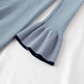 2019 Naujas elegantiškas Moteris Rudens-Žiemos megztinis Suknelė Kieta Moteris Pynimas rankovės Lankas Slim-Line Megzti Suknelę ilgas chalatas, Vestidos