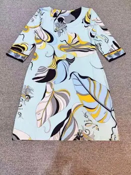 2019 Naujas Mados Šou pusė rankovėmis mados o-Kaklo plonas šilko suknelė