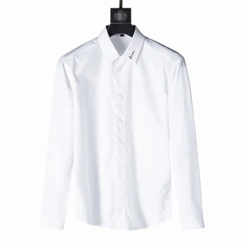 2019 Naujas prekinis ženklas Vyrams Marškinėliai Kieto spalvų Slim Verslo vyras suknelė marškiniai, Elegantiškas Siuvinėjimo ilgomis rankovėmis Chemise homme Medvilnės Camisas