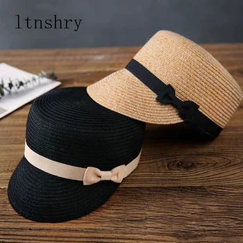 2019 naujas vasaros Juostelės saulės skrybėlės Kvėpuojantis Chapeau minkštas kvėpuojantis moterų šiaudų Skydelis kratinys dryžuotas lankas paplūdimio kepurė iš durų